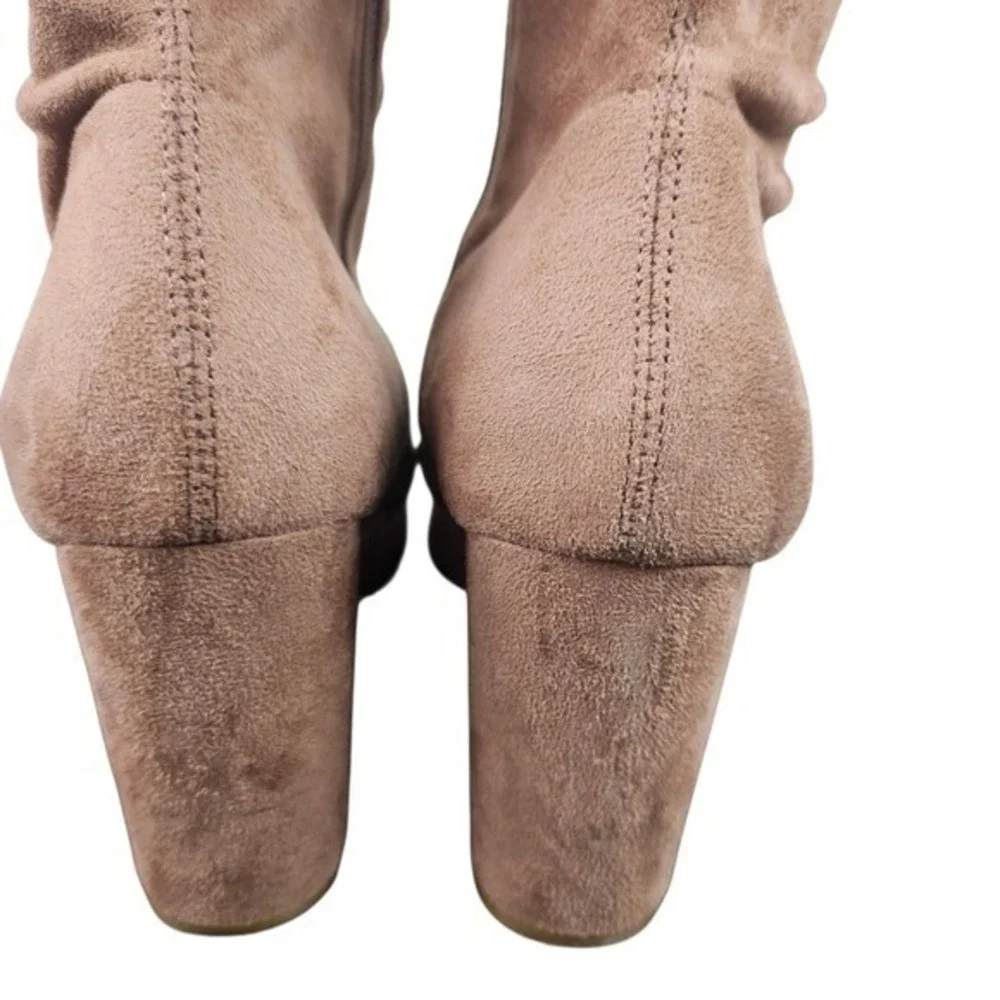 Steve‎ Madden Women's Tan Suede Ruched Block Heel Pointed Toe Boots Size 8.5M